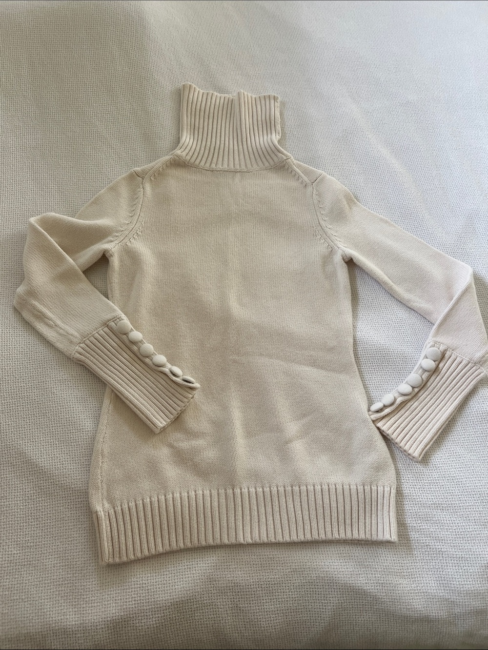 Banana Republic Cream Turtleneck Sweater with Button-Cuff Detail